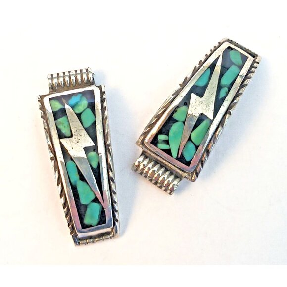 Native American Sterling Watch Tips Turquoise Mosaic (1588) - Picture 1 of 4